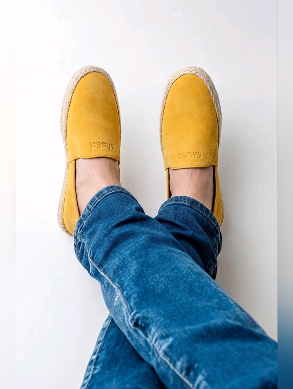Brand new Coach Yellow Brushed Suede Espadrille Slip On, Size 8.5D, EUR 41.5.